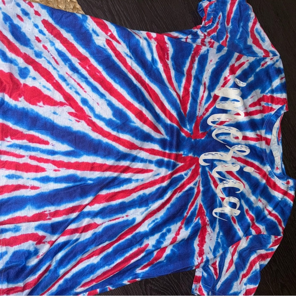 Red and Blue Tie-Dye Graphic T-Shirt